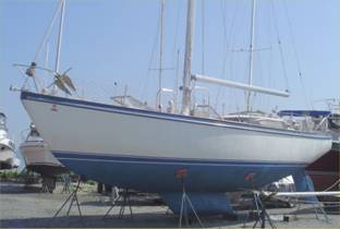 The vessel "on the hard" at Julius Petersen boatyard, Upper Nyack, NY